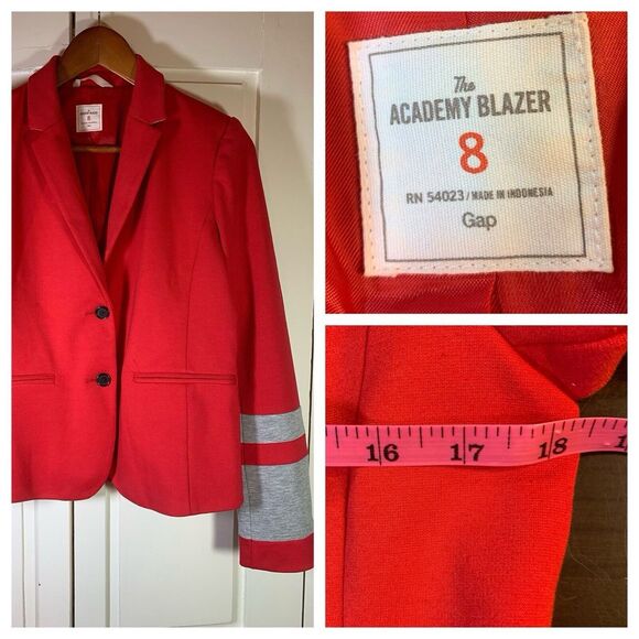 GAP Jackets & Blazers - Gap Academy Blazer Womens 8 Red Gray Stripes Collegiate Academia Retro Preppy